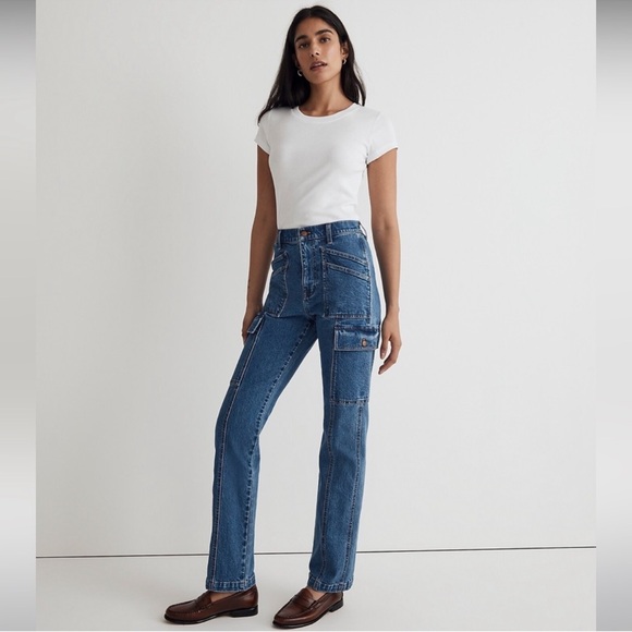 Madewell 90s Straight Cargo Jeans in Blue Denim - Size 28 - Picture 1 of 4